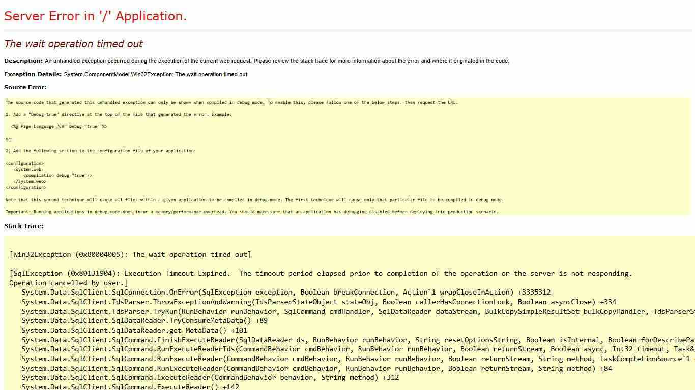The wait operation timed out